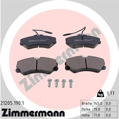 ZIMMERMANN Комплект тормозных колодок, дисковый тормоз 21205.190.1