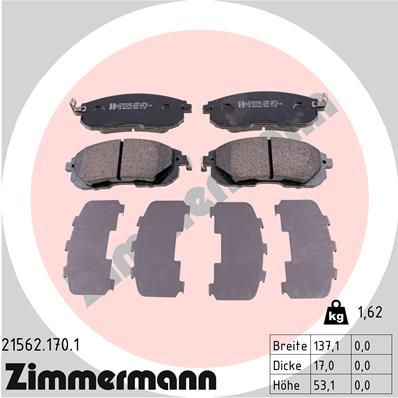 ZIMMERMANN Комплект тормозных колодок, дисковый тормоз 21562.170.1