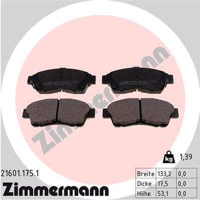 ZIMMERMANN Комплект тормозных колодок, дисковый тормоз 21601.175.1