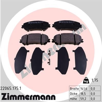 ZIMMERMANN Комплект тормозных колодок, дисковый тормоз 22065.175.1