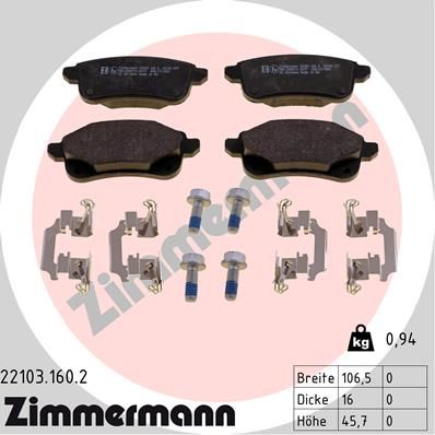 ZIMMERMANN Piduriklotsi komplekt,ketaspidur 22103.160.2