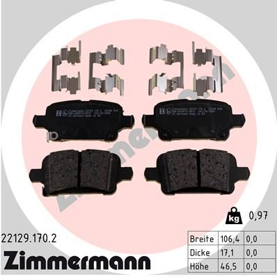 ZIMMERMANN Комплект тормозных колодок, дисковый тормоз 22129.170.2