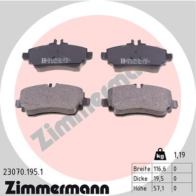 ZIMMERMANN Комплект тормозных колодок, дисковый тормоз 23070.195.1