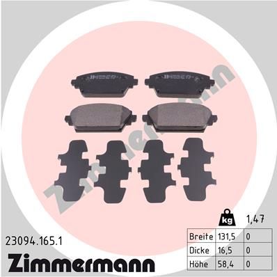 ZIMMERMANN Комплект тормозных колодок, дисковый тормоз 23094.165.1