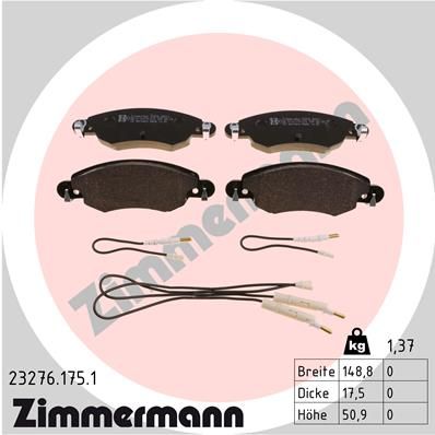 ZIMMERMANN Комплект тормозных колодок, дисковый тормоз 23276.175.1