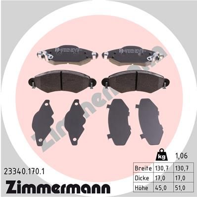 ZIMMERMANN Комплект тормозных колодок, дисковый тормоз 23340.170.1