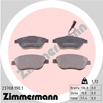 ZIMMERMANN Комплект тормозных колодок, дисковый тормоз 23708.190.1