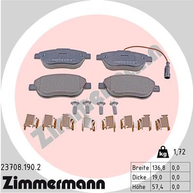 ZIMMERMANN Комплект тормозных колодок, дисковый тормоз 23708.190.2