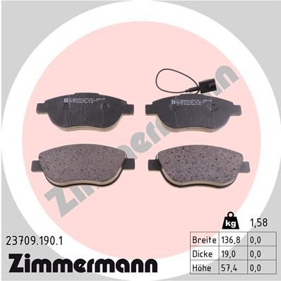 ZIMMERMANN Комплект тормозных колодок, дисковый тормоз 23709.190.1