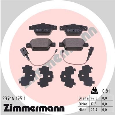 ZIMMERMANN Комплект тормозных колодок, дисковый тормоз 23714.175.1