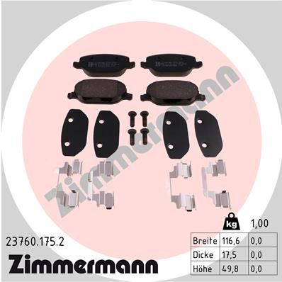 ZIMMERMANN Комплект тормозных колодок, дисковый тормоз 23760.175.2