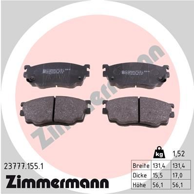ZIMMERMANN Комплект тормозных колодок, дисковый тормоз 23777.155.1