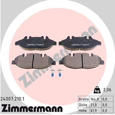 ZIMMERMANN Комплект тормозных колодок, дисковый тормоз 24007.210.1