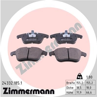 ZIMMERMANN Комплект тормозных колодок, дисковый тормоз 24332.185.1