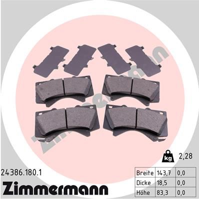 ZIMMERMANN Комплект тормозных колодок, дисковый тормоз 24386.180.1
