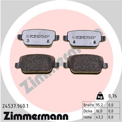 ZIMMERMANN Комплект тормозных колодок, дисковый тормоз 24537.960.1