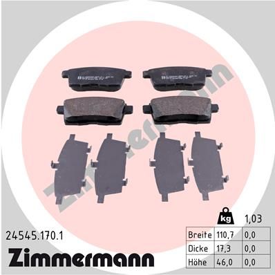 ZIMMERMANN Комплект тормозных колодок, дисковый тормоз 24545.170.1