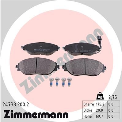ZIMMERMANN Комплект тормозных колодок, дисковый тормоз 24738.200.2