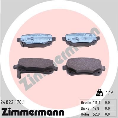 ZIMMERMANN Комплект тормозных колодок, дисковый тормоз 24822.170.1