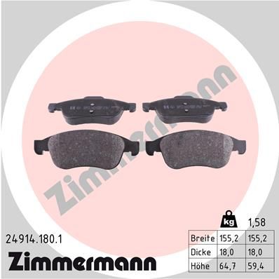 ZIMMERMANN Комплект тормозных колодок, дисковый тормоз 24914.180.1