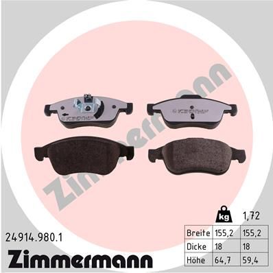ZIMMERMANN Комплект тормозных колодок, дисковый тормоз 24914.980.1