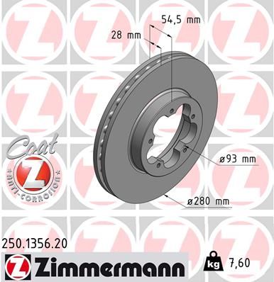 ZIMMERMANN Тормозной диск 250.1356.20