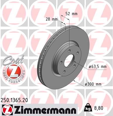ZIMMERMANN Тормозной диск 250.1365.20