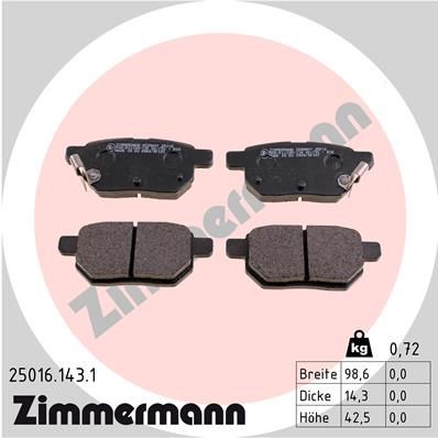 ZIMMERMANN Комплект тормозных колодок, дисковый тормоз 25016.143.1