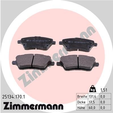 ZIMMERMANN Комплект тормозных колодок, дисковый тормоз 25134.170.1