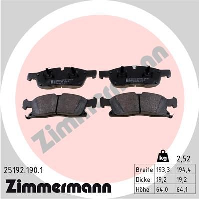 ZIMMERMANN Комплект тормозных колодок, дисковый тормоз 25192.190.1