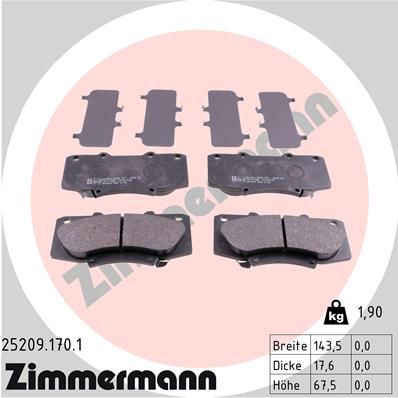 ZIMMERMANN Комплект тормозных колодок, дисковый тормоз 25209.170.1