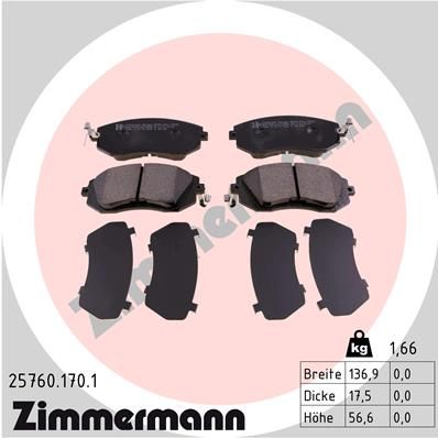 ZIMMERMANN Комплект тормозных колодок, дисковый тормоз 25760.170.1