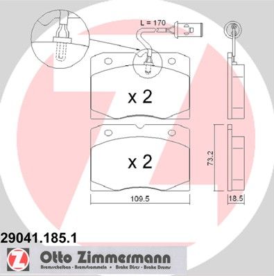 ZIMMERMANN Комплект тормозных колодок, дисковый тормоз 29041.185.1